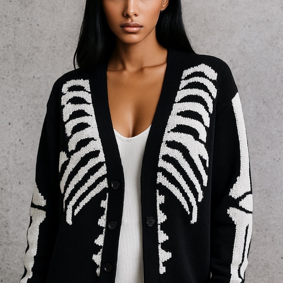 Dark Aesthetic Other - Dark-Aesthetic Skeleton Cardigan